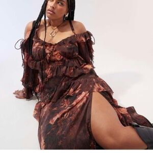 ASOS Curve Off-Shoulder Ruffle Dress in Black and Brown